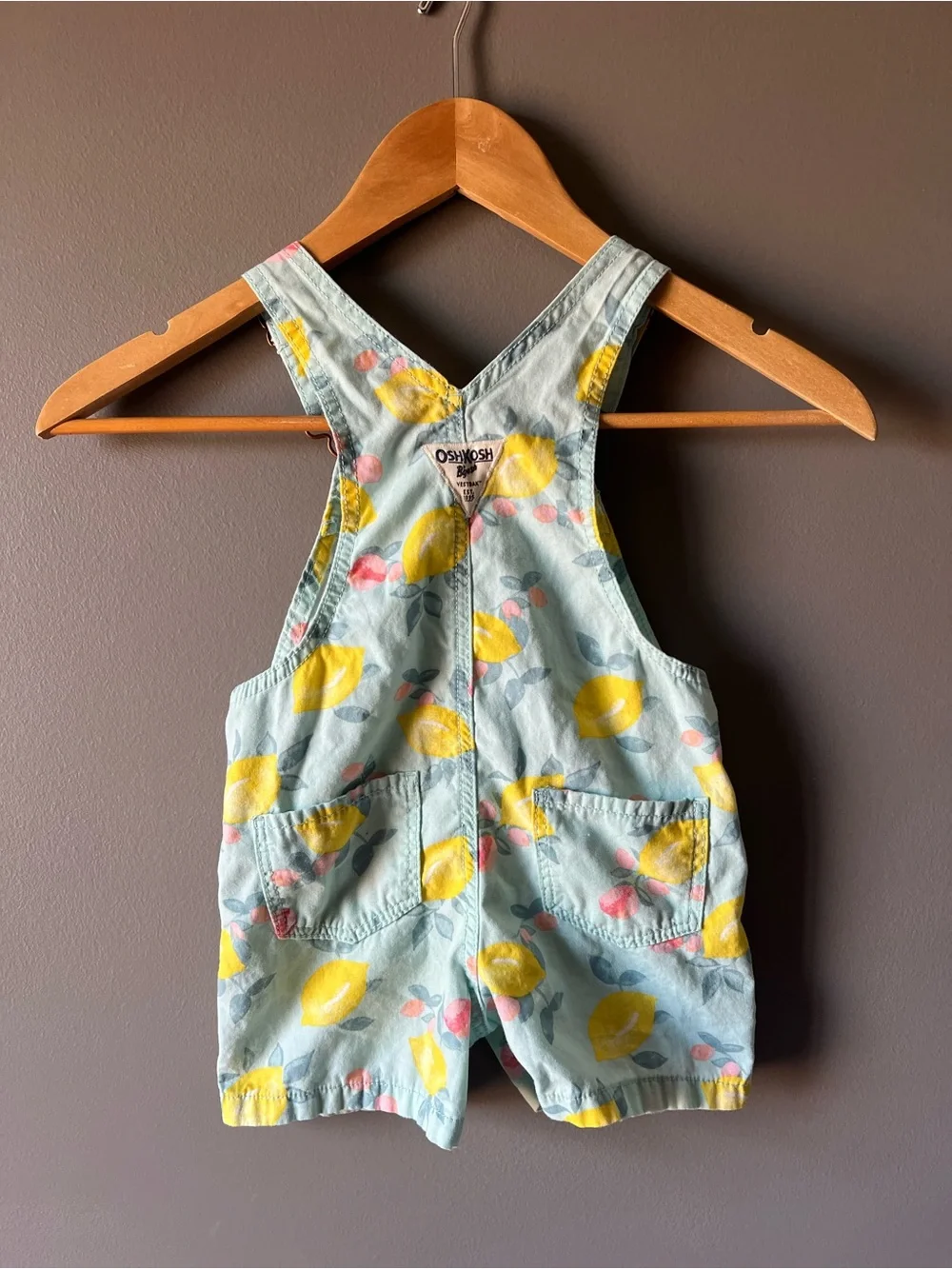 OshKosh B'gosh Lemon Print Light Blue Toddler Shortalls 3T